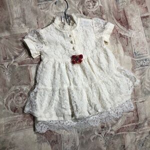 Vintage Brooke Lindsay Lace Baby Dress with Floral Accent